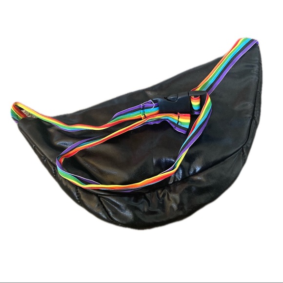 Olivia Miller Black Fanny Pack with Rainbow Strap and Gold Zipper Waist Pouch - Picture 3 of 3